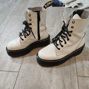 Dr. Martens White Combat Boots with Black Laces